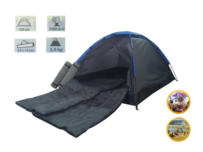 Camping Zelt FESTIVAL 205 x 150 x 105 cm, Polyester, inkl. 2 Schlafsäcke und 2 Isomatten, 66610